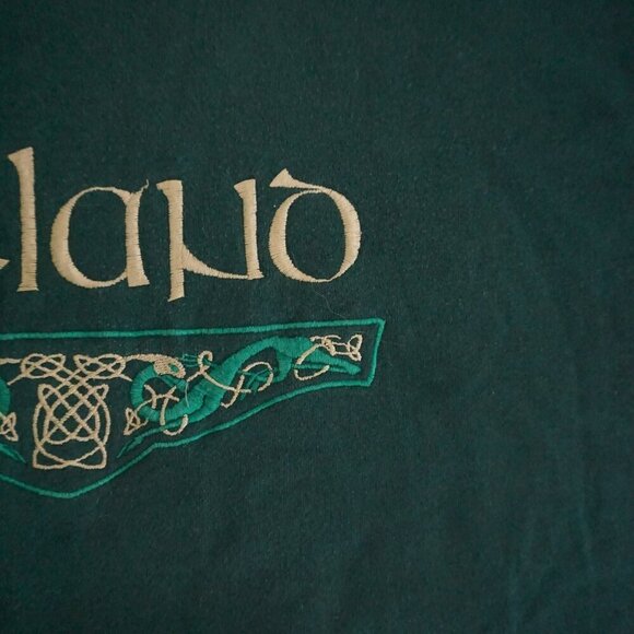 VTG '90s Santee Heavyweight Embroidered Ireland Hunter Green Crewneck Sweater L - Picture 6 of 10